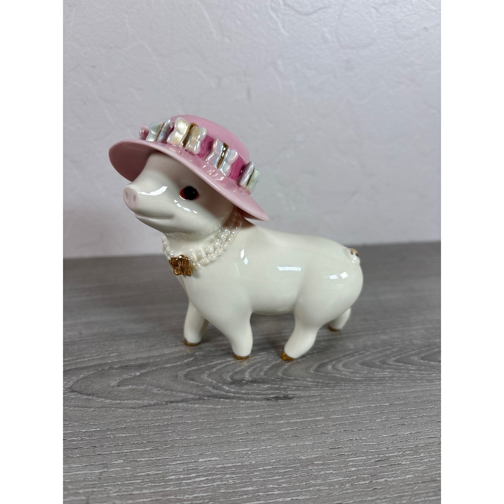 NEW Lenox "Bella's Bonnet" Figurine Pig With butterfly hat